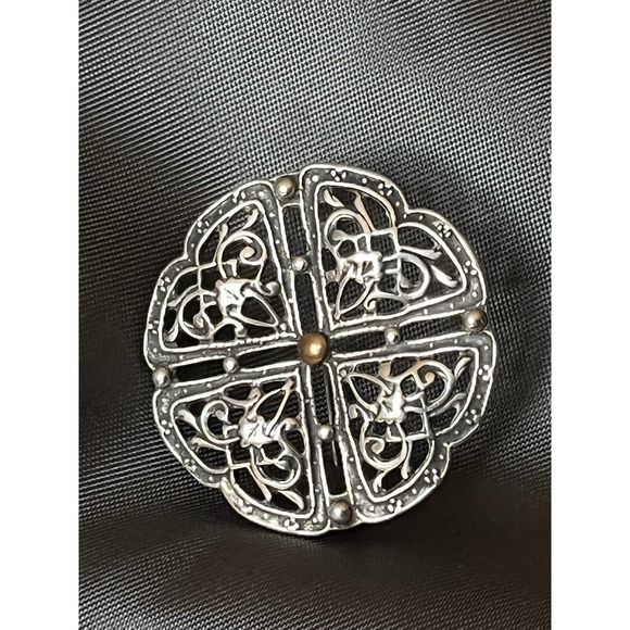 Vintage Steve Stamas Sterling Silver Brooch Pin Round Ornate Openwork Retired - Picture 11 of 12
